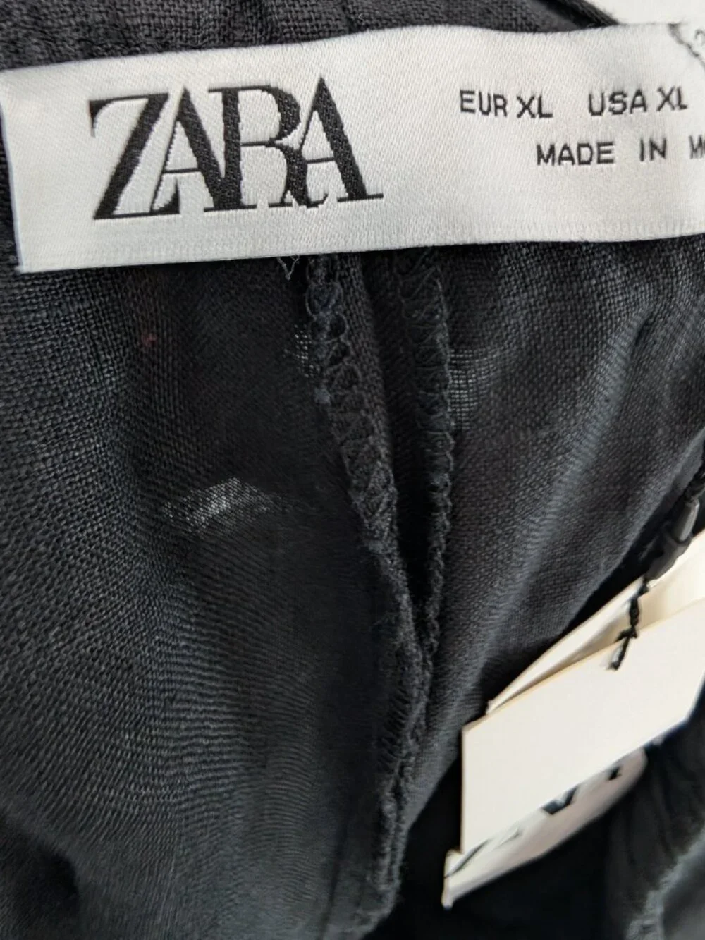 Zara 100% Linen Wide Leg Pants Womens Size XL Black Drawstring Pull-on New NWT